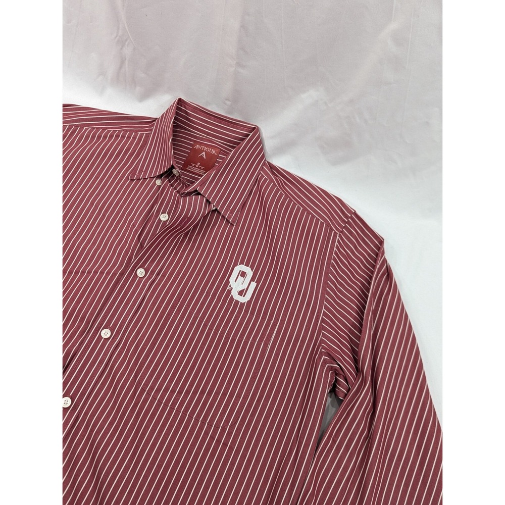 Antigua Mens Oklahoma Sooners‎ OU Button Up Long Sleeve M Shirt Stripes Red